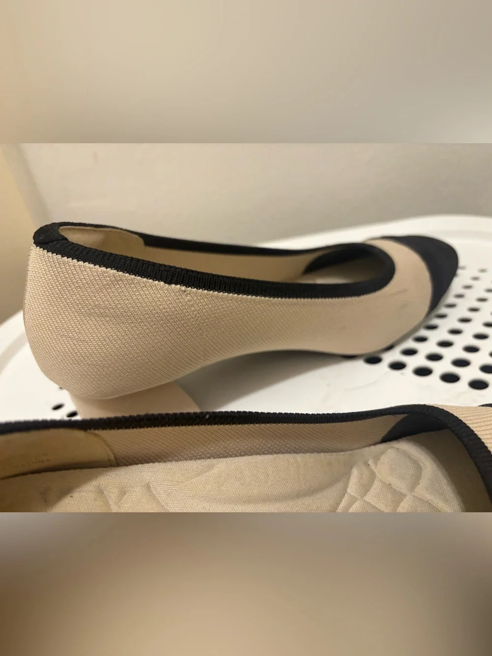 Vivaia- Beige & Black Round Toe Chunky Heels (Julie Pro)